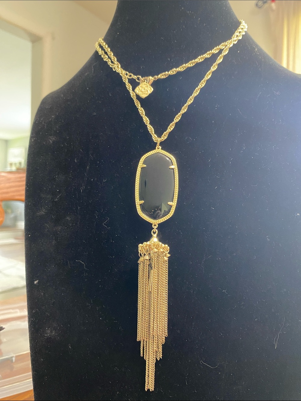 Kendra Scott Gold-Tone Black Stone Tassel Layered Necklace